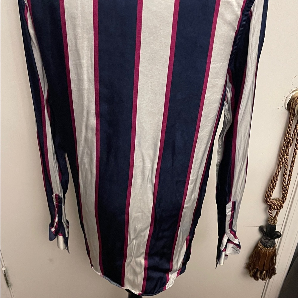 Zara Navy, Pink, and White Striped Button Down Shirt - Picture 6 of 7